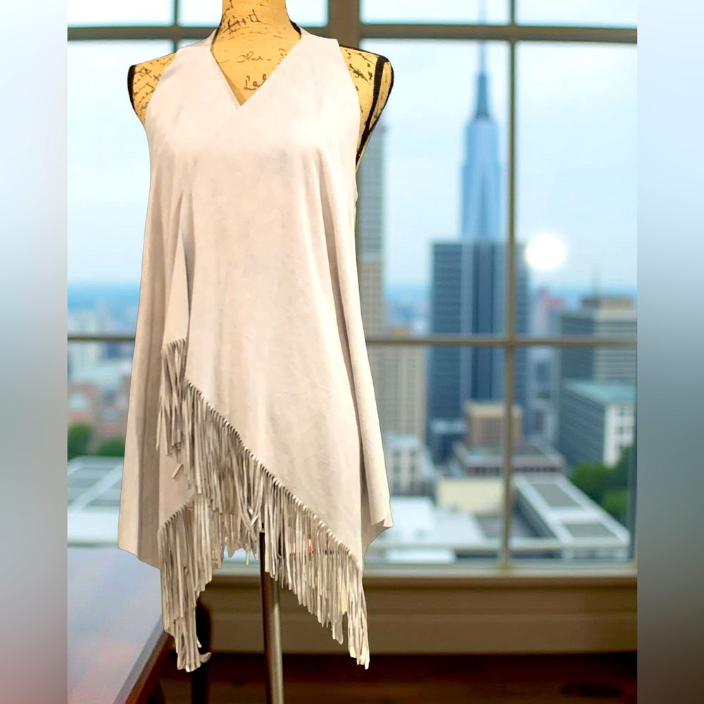 INC International Concepts White Fringe Vest Top Wrap Rodeo Style  L